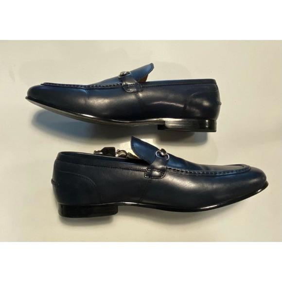 Saks Fifth Avenue Navy Leather Loafers 12 - Picture 2 of 6